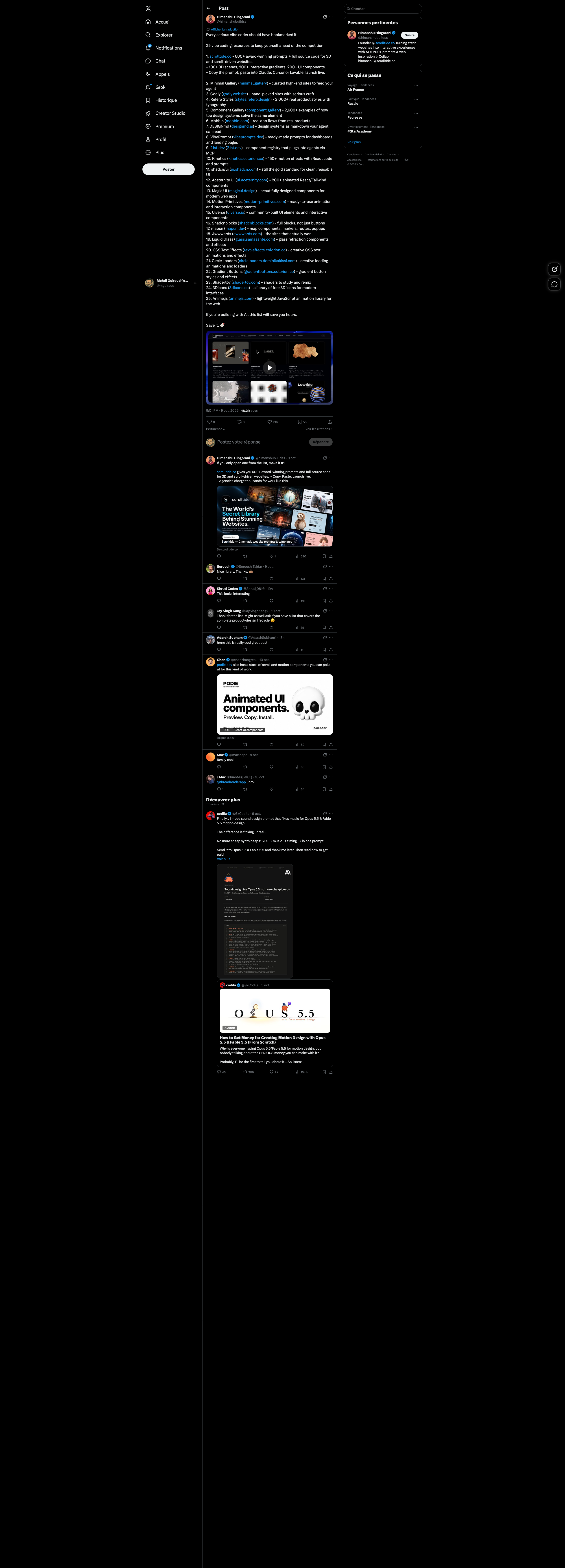 Capture du post X de Himanshu Hingorani du 9 octobre 2026